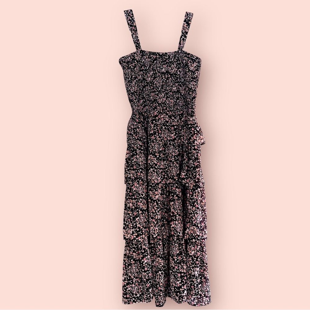 Mimi Chica Black and Pink Floral‎ Maxi Dress